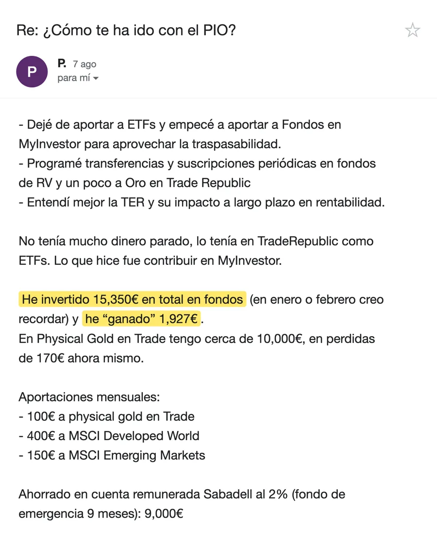 Email de P., alumno del PIO, agosto 2026