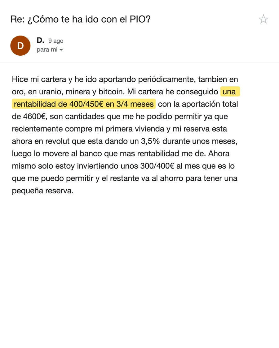 Email de D., alumno del PIO, agosto 2026