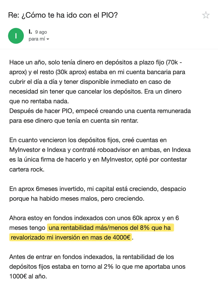 Email de I., alumno del PIO, agosto 2026