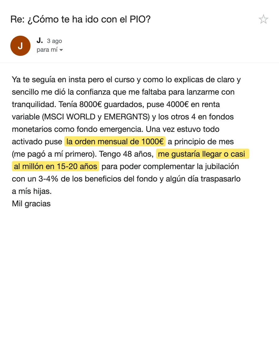 Email de J., alumno del PIO, agosto 2026