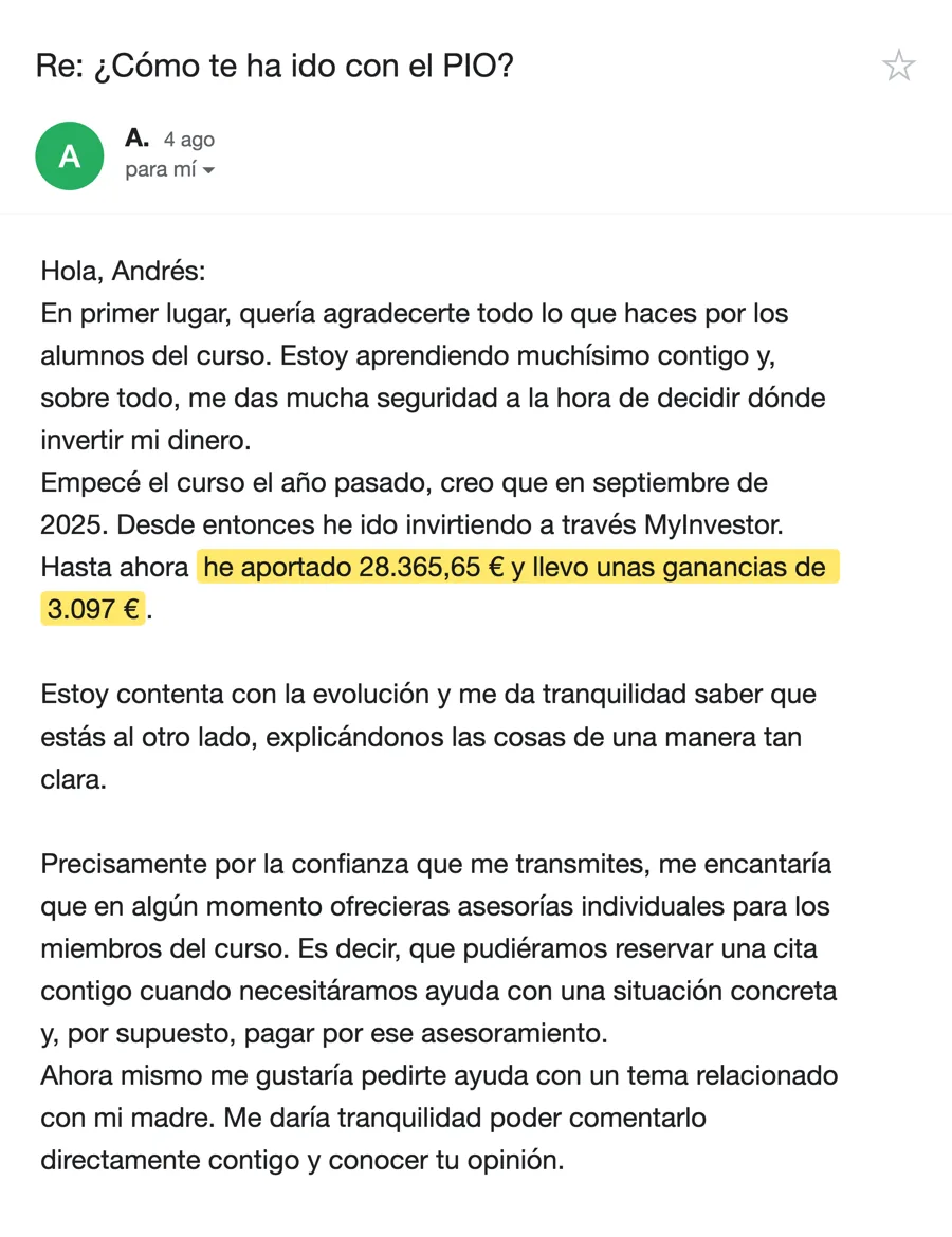 Email de A., alumno del PIO, agosto 2026