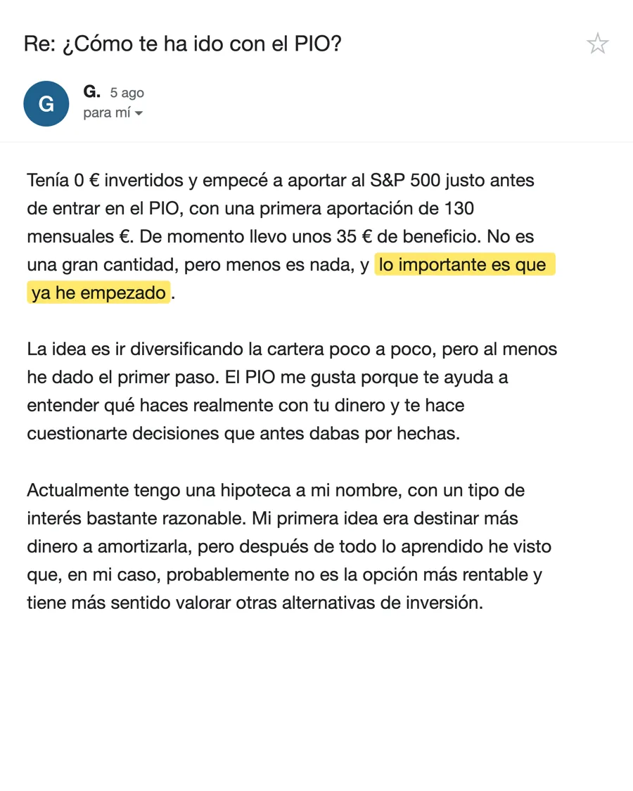 Email de G., alumno del PIO, agosto 2026