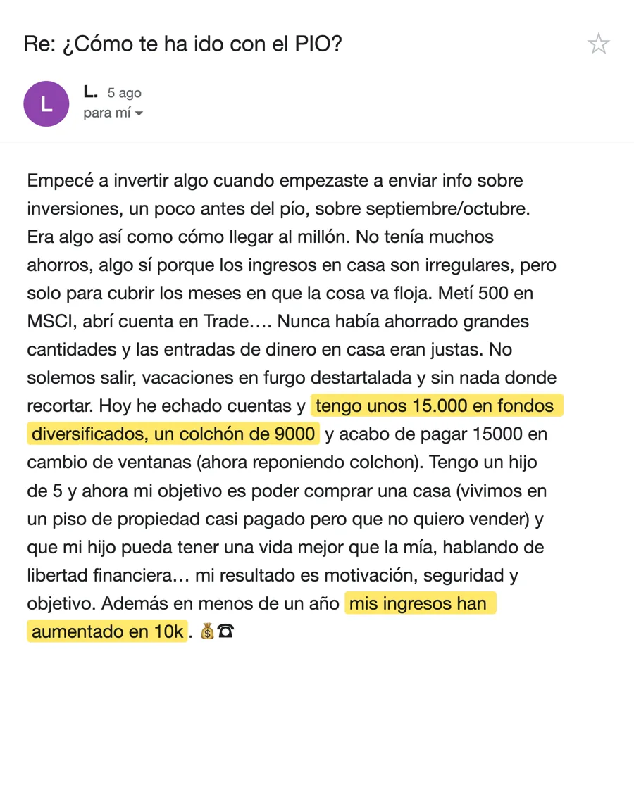 Email de L., alumno del PIO, agosto 2026