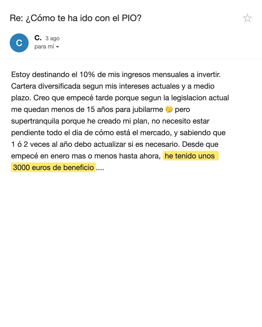 Email de C., alumno del PIO, agosto 2026