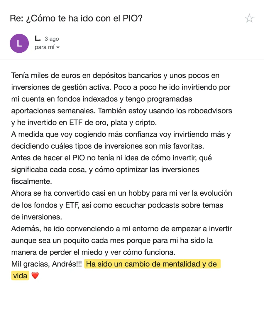 Email de L., alumno del PIO, agosto 2026