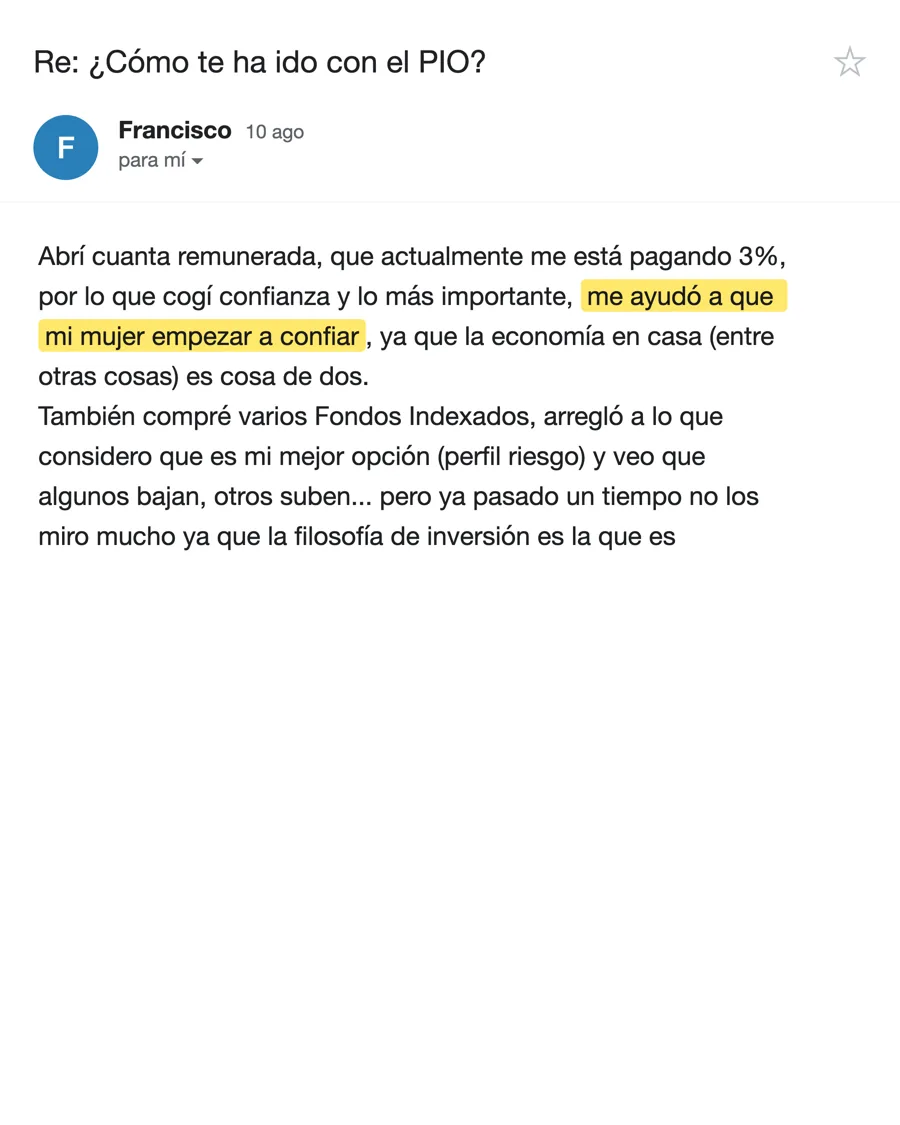 Email de Francisco, alumno del PIO, agosto 2026