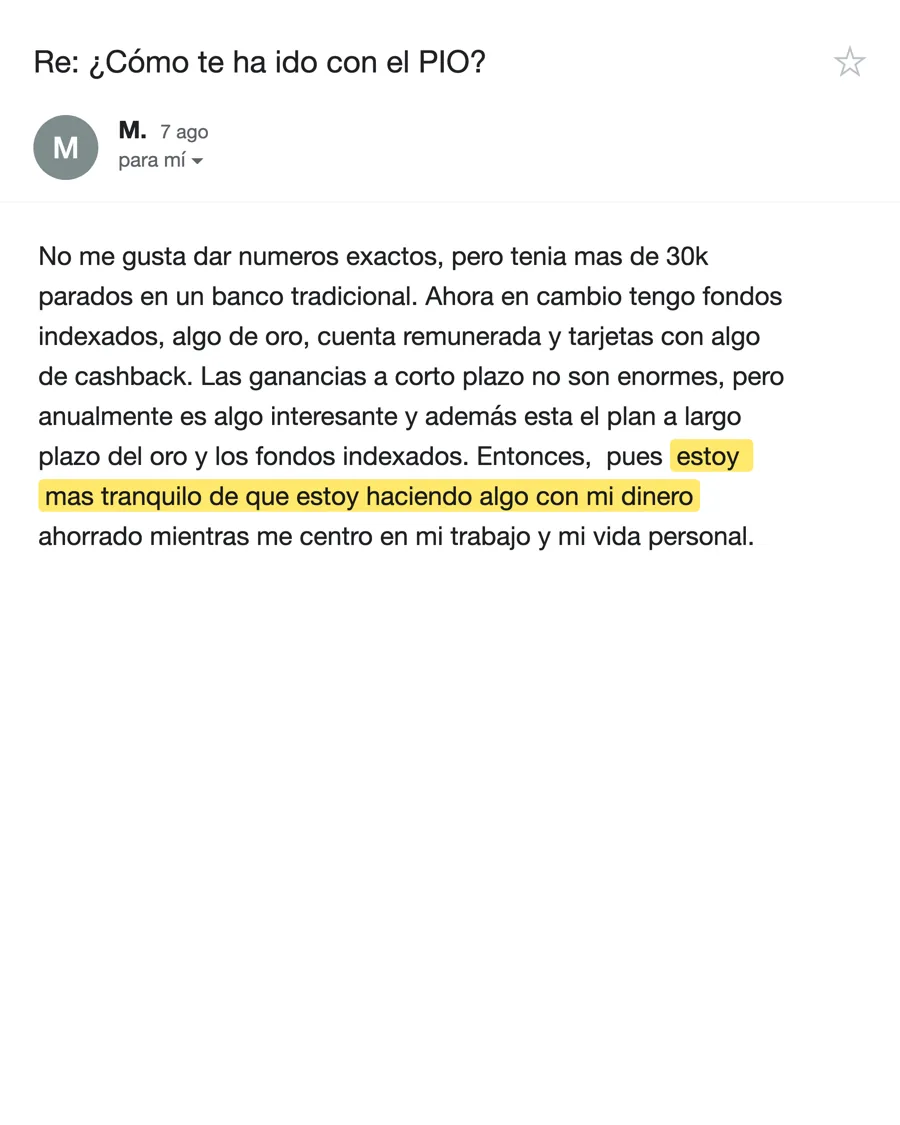 Email de M., alumno del PIO, agosto 2026
