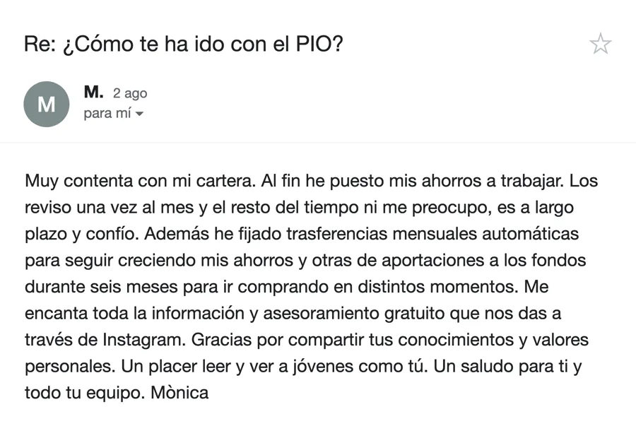 Email de M., alumno del PIO, agosto 2026