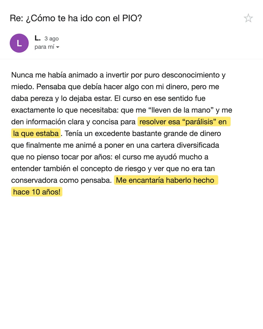 Email de L., alumno del PIO, agosto 2026