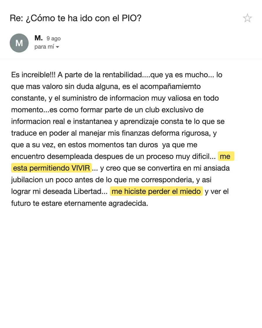 Email de M., alumno del PIO, agosto 2026