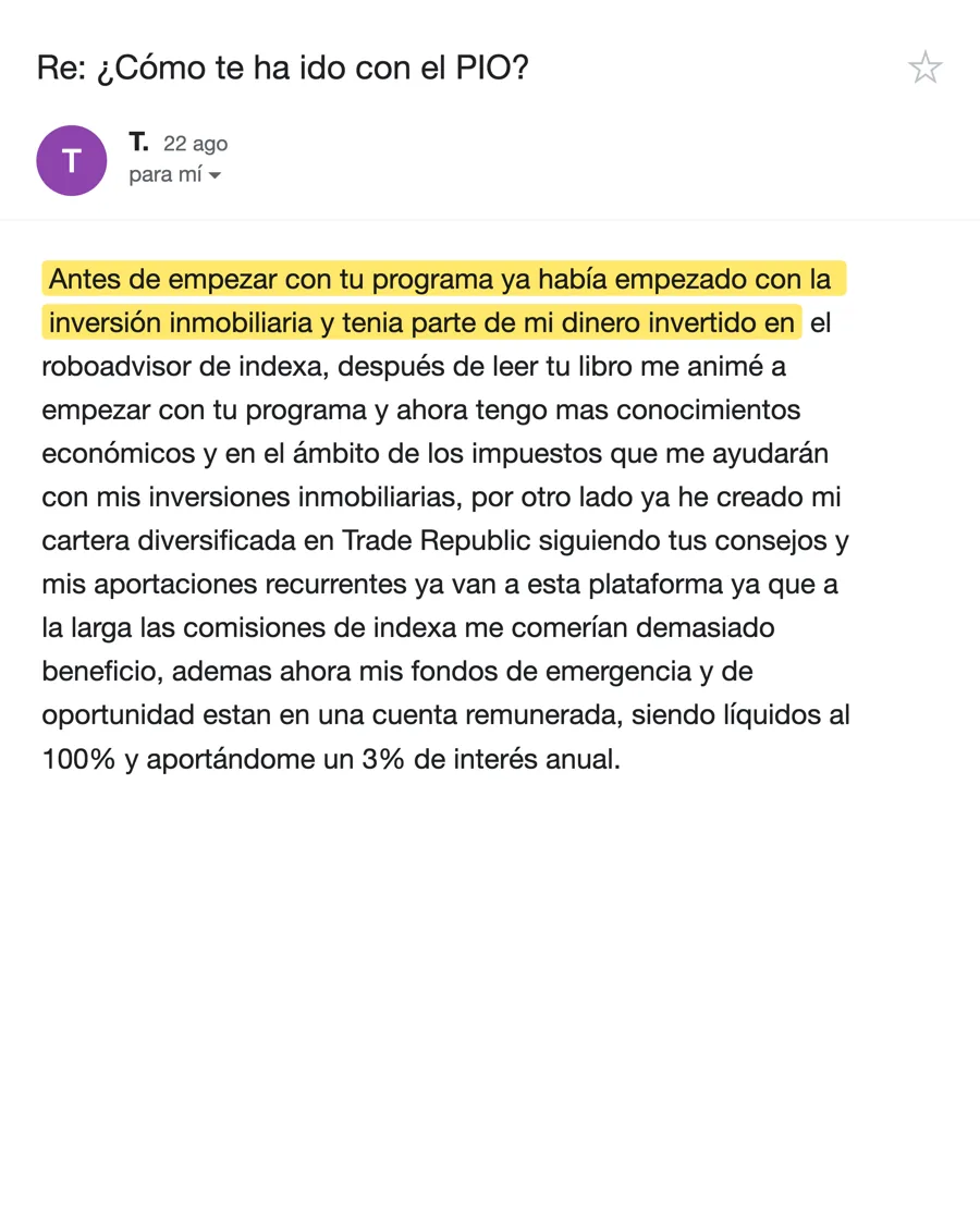 Email de T., alumno del PIO, agosto 2026