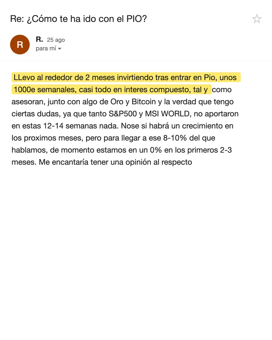 Email de R., alumno del PIO, agosto 2026