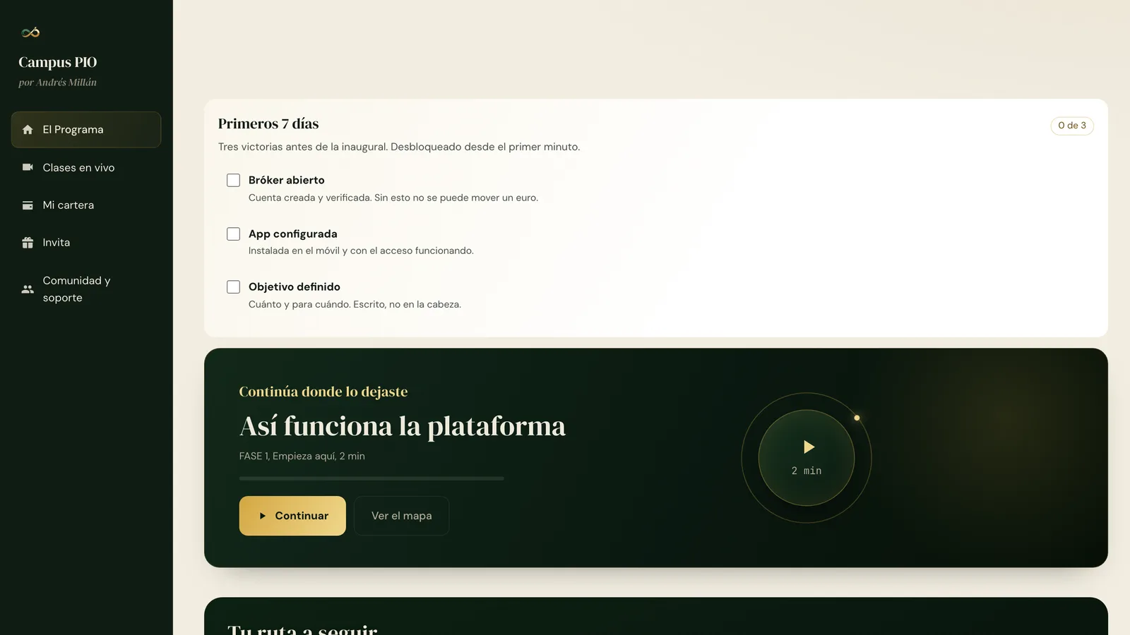 La página de inicio del campus nuevo del PIO